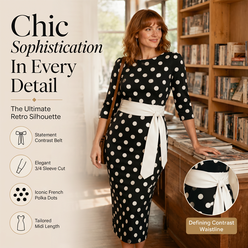 👗🌸  Elegantes Retro-Polka-Kleid – zeitlos, feminin & vielseitig – perfekt für Alltag, Büro & besondere Anlässe