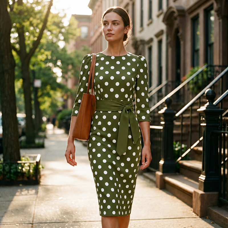 👗🌸  Elegantes Retro-Polka-Kleid – zeitlos, feminin & vielseitig – perfekt für Alltag, Büro & besondere Anlässe