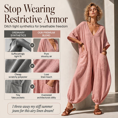 ⌛ Nur solange Vorrat reicht – danach regulärer Preis! Locker sitzender Sommer-Jumpsuit für Damen mit V-Ausschnitt