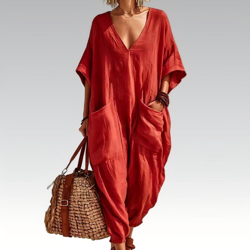 ⌛ Nur solange Vorrat reicht – danach regulärer Preis! Locker sitzender Sommer-Jumpsuit für Damen mit V-Ausschnitt