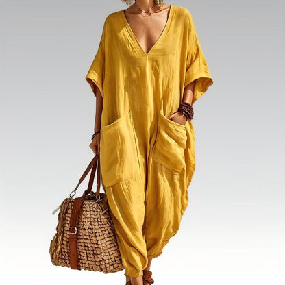 ⌛ Nur solange Vorrat reicht – danach regulärer Preis! Locker sitzender Sommer-Jumpsuit für Damen mit V-Ausschnitt