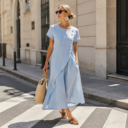 Elegantes, einfarbiges Sommerkleid mit Rundhalsausschnitt für Damen