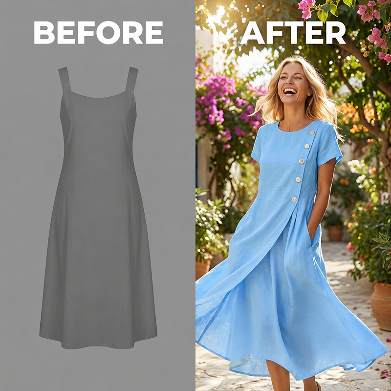 Elegantes, einfarbiges Sommerkleid mit Rundhalsausschnitt für Damen