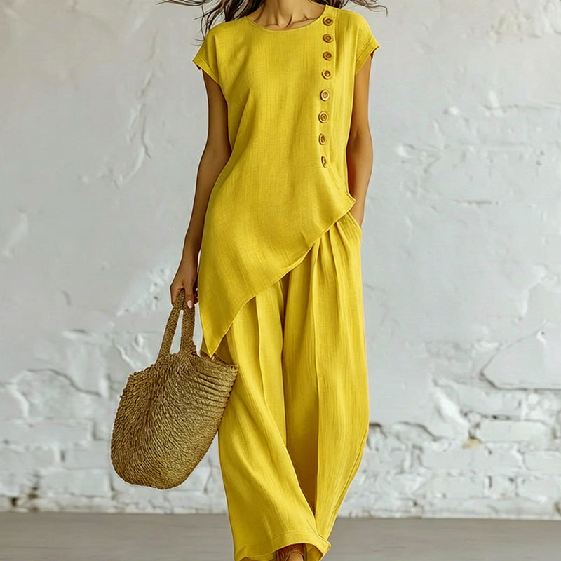 2-teiliges Set aus Oberteil mit asymmetrischem Saum und Hose für Damen