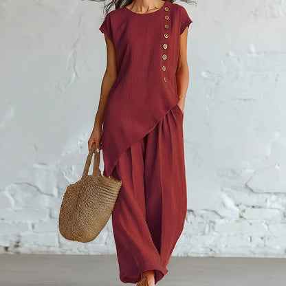 2-teiliges Set aus Oberteil mit asymmetrischem Saum und Hose für Damen