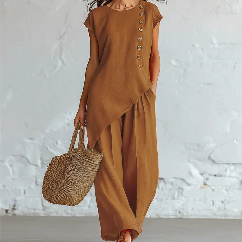 2-teiliges Set aus Oberteil mit asymmetrischem Saum und Hose für Damen