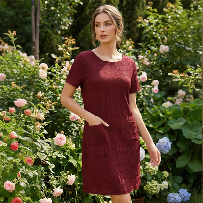 ⌛Zeitlich begrenztes Angebot – Rundhalsausschnitt-Kleid für Damen mit Struktur und knielanger Länge