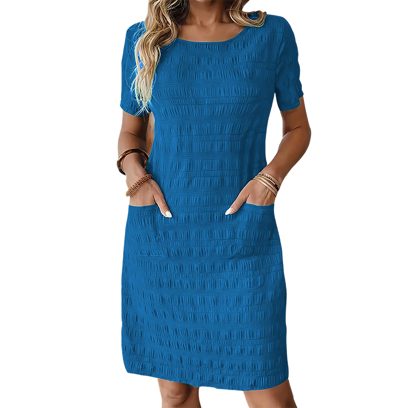 ⌛Zeitlich begrenztes Angebot – Rundhalsausschnitt-Kleid für Damen mit Struktur und knielanger Länge