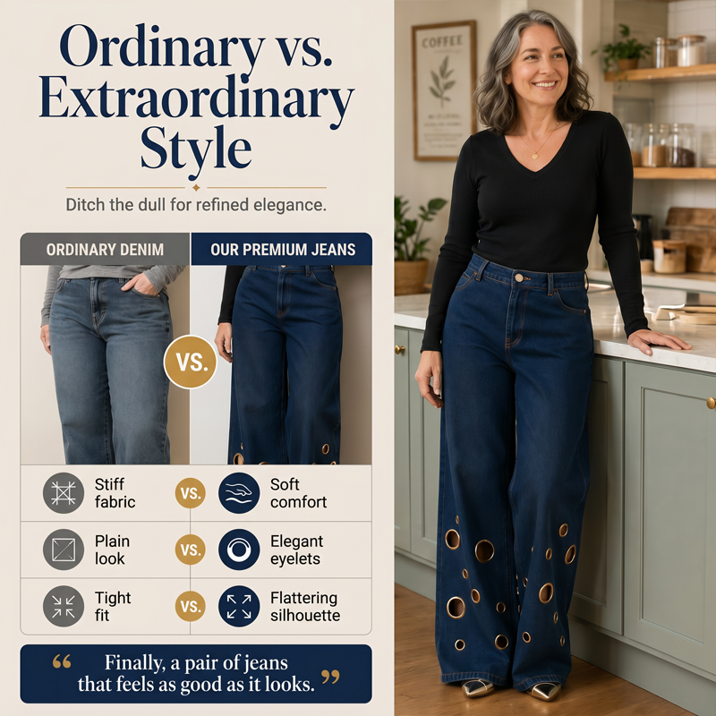 Damenjeans mit Metallösen und Ausschnitten, weit geschnitten