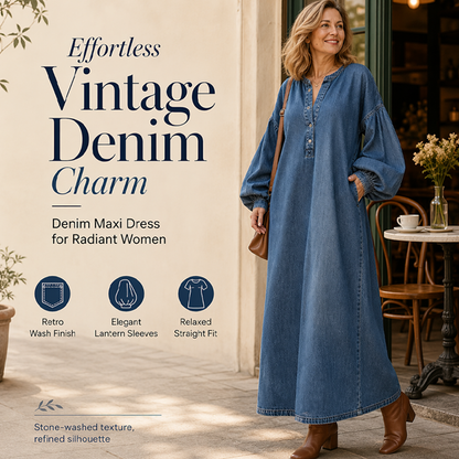 ⌛Zeitlich begrenztes Angebot – Langes Maxi-Jeanskleid mit Lanterna-Ärmeln für Damen