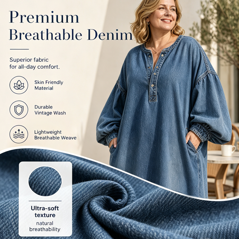 ⌛Zeitlich begrenztes Angebot – Langes Maxi-Jeanskleid mit Lanterna-Ärmeln für Damen