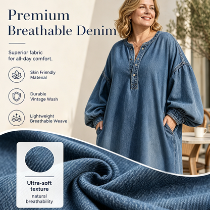 ⌛Zeitlich begrenztes Angebot – Langes Maxi-Jeanskleid mit Lanterna-Ärmeln für Damen