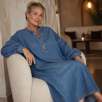 ⌛Zeitlich begrenztes Angebot – Langes Maxi-Jeanskleid mit Lanterna-Ärmeln für Damen