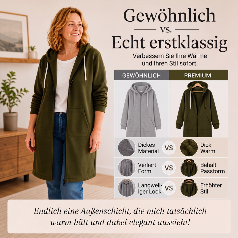 🔥✨Damen Fleece‑Kapuzenpullover mit Reißverschluss