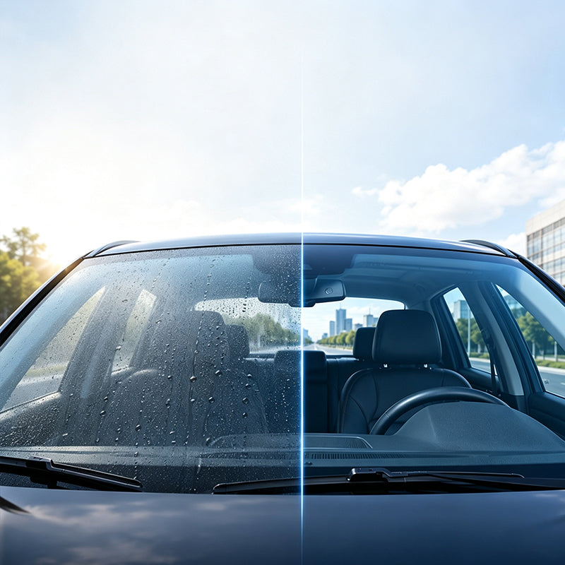 ❄️Summerfresh 50 % reduziert!✨ 2-in-1 Windschutzscheiben- und Autoglas-Tiefenreiniger – Entfernt Ölfilme und Wasserflecken mit integriertem Applikator, 100 ml