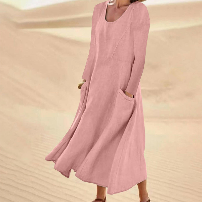 📢📢50%Rabatt!!!🎉✨ Der Sommerhit 2026 – der Wahnsinn! Damen Langarmkleid in Unifarbe