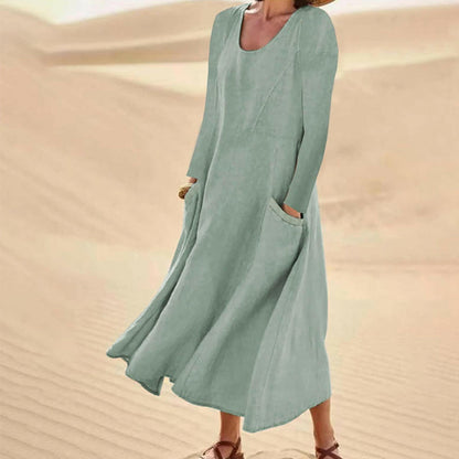 📢📢50%Rabatt!!!🎉✨ Der Sommerhit 2026 – der Wahnsinn! Damen Langarmkleid in Unifarbe