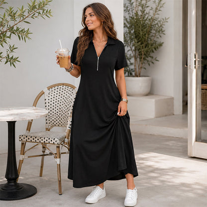 📢📢50%Rabatt!!!🎉✨Lässiges Maxikleid für Damen mit Reißverschluss und Unifarben