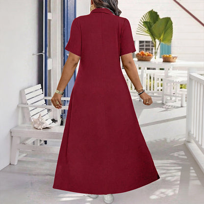📢📢50%Rabatt!!!🎉✨Lässiges Maxikleid für Damen mit Reißverschluss und Unifarben