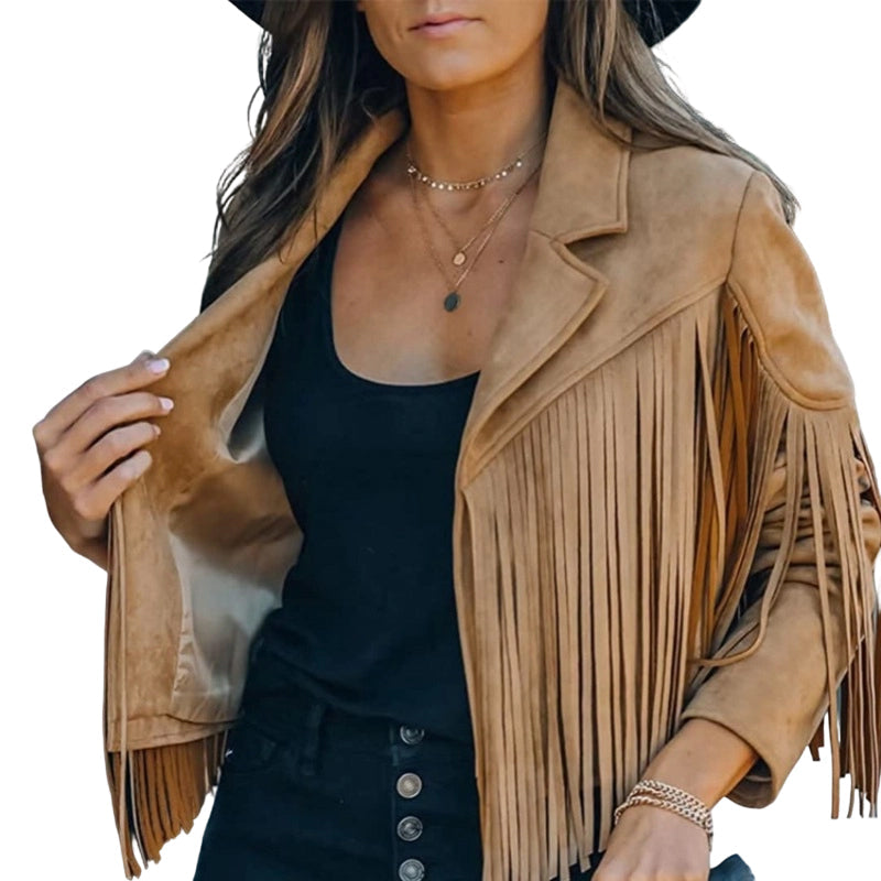 🍁Herbst-Favorit – 50 % Rabatt！⭐Lässige Fransenjacke für Damen mit langen Ärmeln
