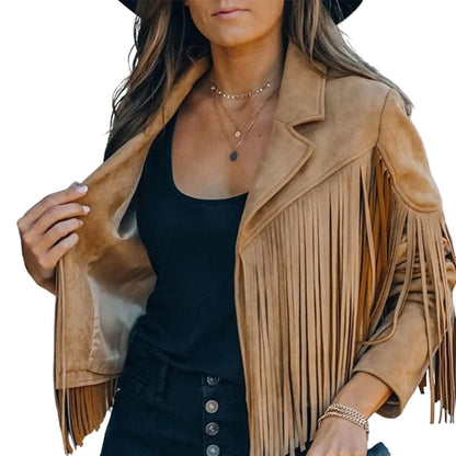 🍁Herbst-Favorit – 50 % Rabatt！⭐Lässige Fransenjacke für Damen mit langen Ärmeln