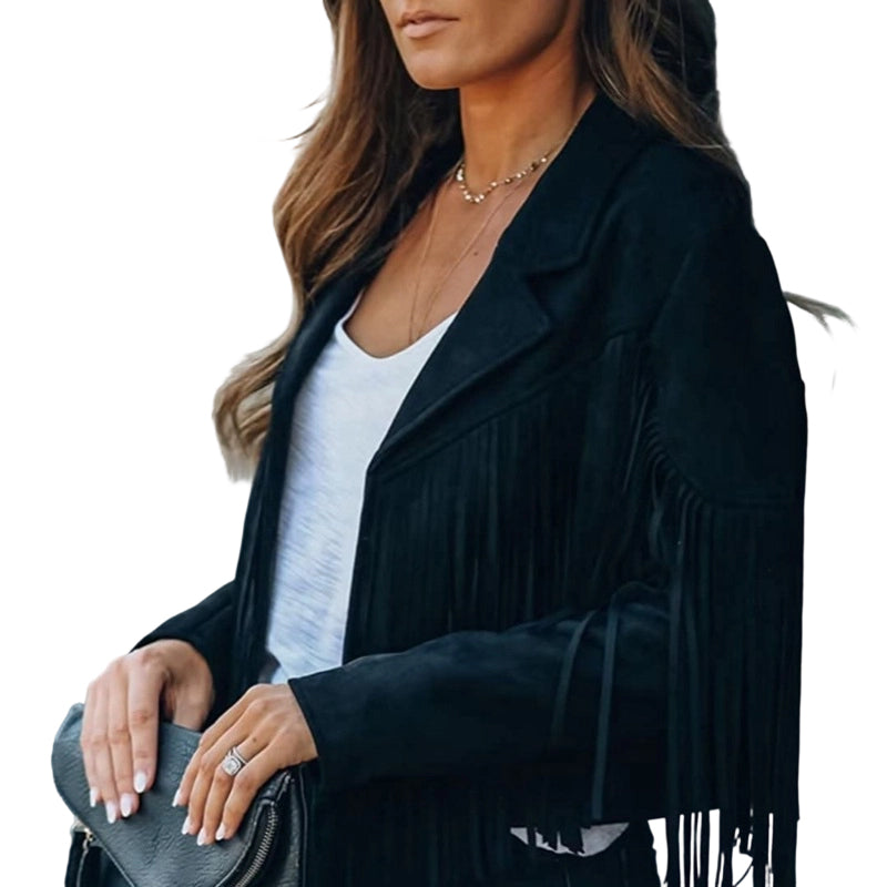🍁Herbst-Favorit – 50 % Rabatt！⭐Lässige Fransenjacke für Damen mit langen Ärmeln
