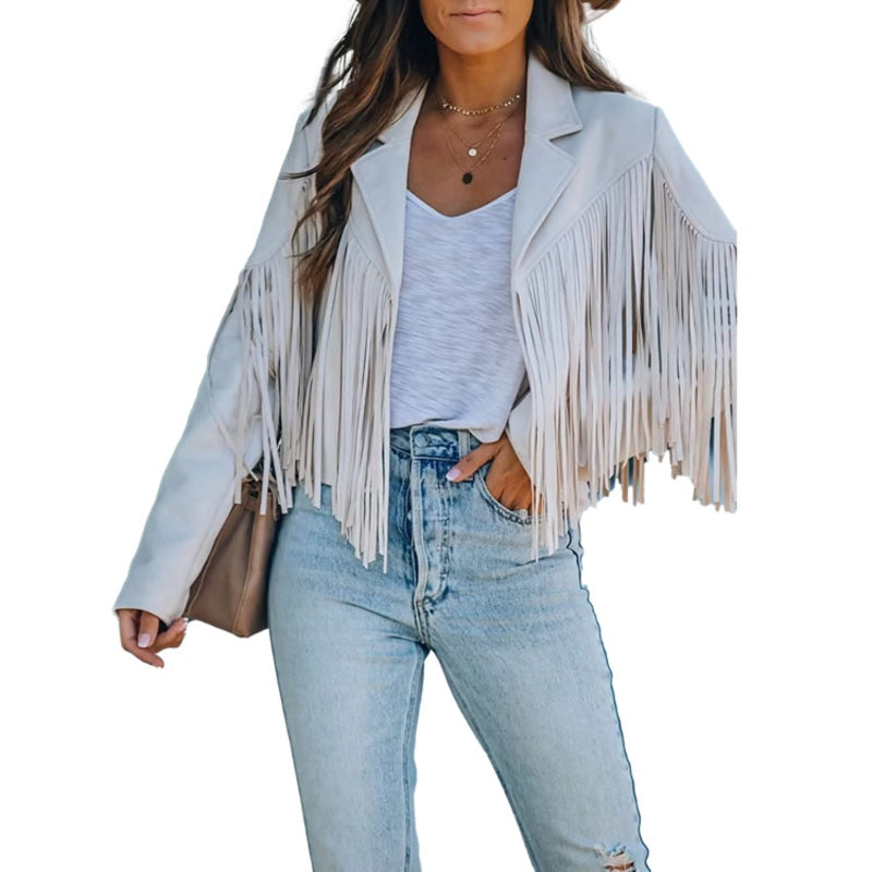 🍁Herbst-Favorit – 50 % Rabatt！⭐Lässige Fransenjacke für Damen mit langen Ärmeln