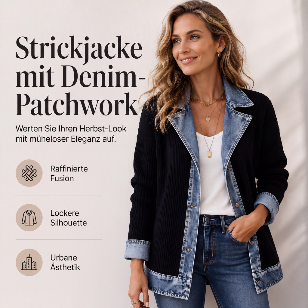 ✨ 50 % RABATT | Lässiger Chic für jeden Tag – Gerippte Strickjacke mit Denim-Details