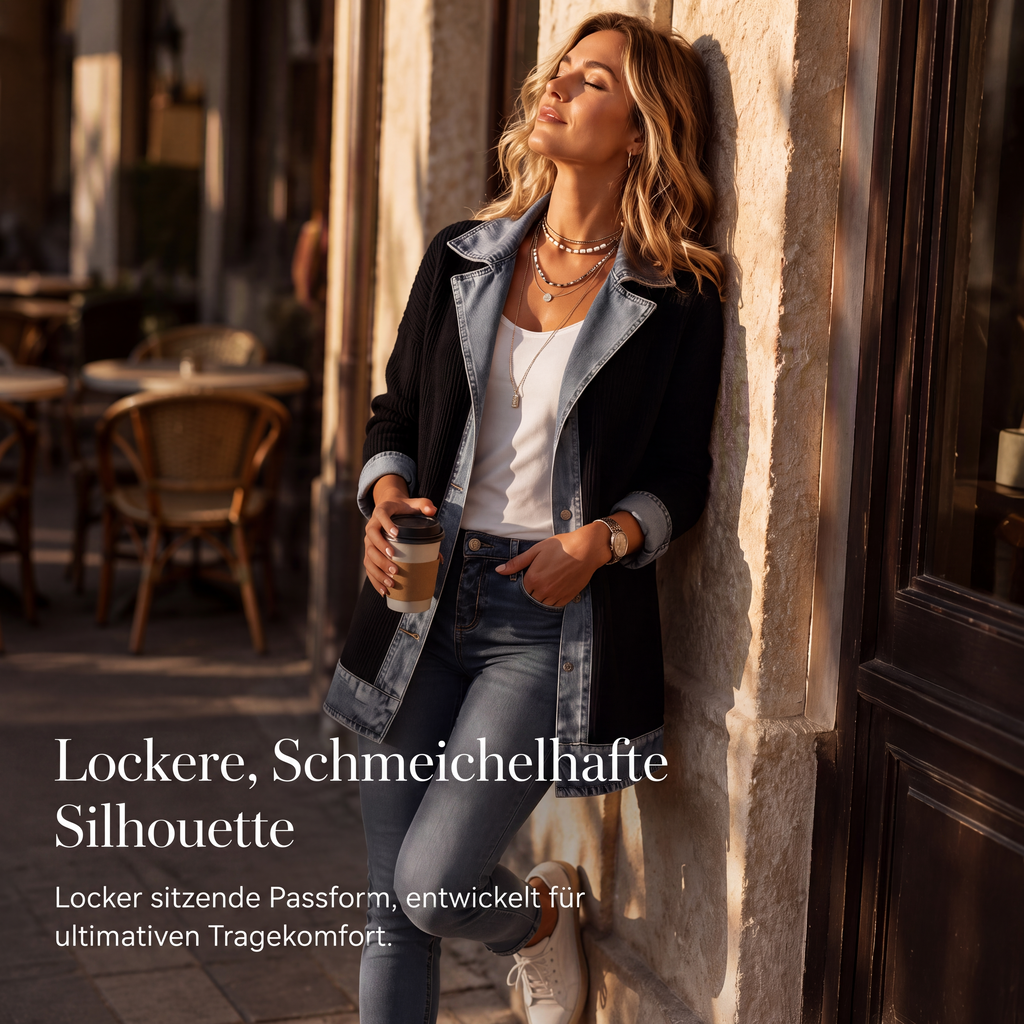 ✨ 50 % RABATT | Lässiger Chic für jeden Tag – Gerippte Strickjacke mit Denim-Details