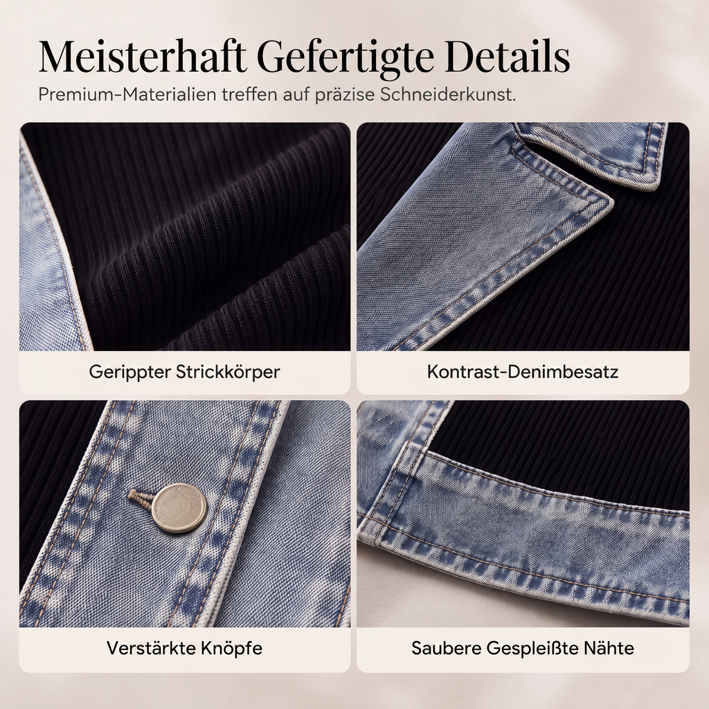 ✨ 50 % RABATT | Lässiger Chic für jeden Tag – Gerippte Strickjacke mit Denim-Details