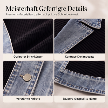 ✨ 50 % RABATT | Lässiger Chic für jeden Tag – Gerippte Strickjacke mit Denim-Details