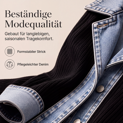 ✨ 50 % RABATT | Lässiger Chic für jeden Tag – Gerippte Strickjacke mit Denim-Details