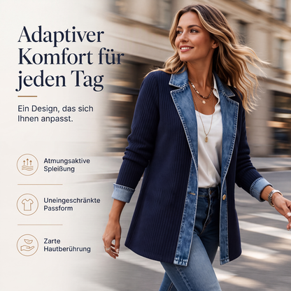 ✨ 50 % RABATT | Lässiger Chic für jeden Tag – Gerippte Strickjacke mit Denim-Details
