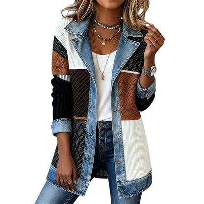 ✨ 50 % RABATT | Lässiger Chic für jeden Tag – Gerippte Strickjacke mit Denim-Details
