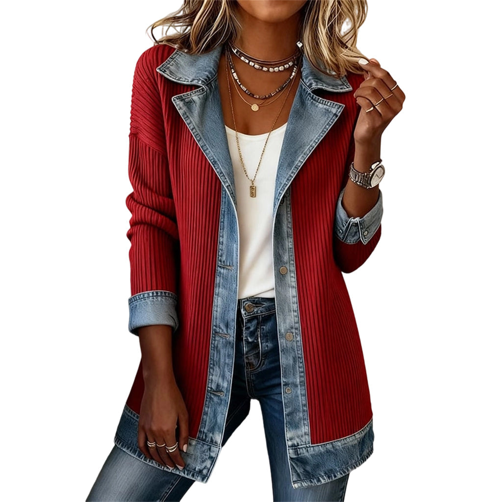 ✨ 50 % RABATT | Lässiger Chic für jeden Tag – Gerippte Strickjacke mit Denim-Details