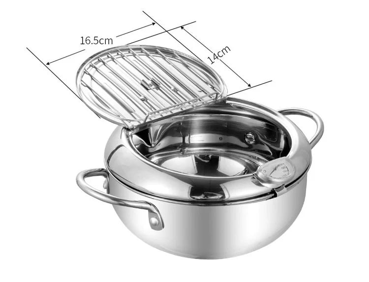🍤 Nur für kurze Zeit: 50 % Rabatt! ⚡ Tempura-Fritteuse aus Edelstahl 201 – mit Thermometer, Abtropfgitter und tiefem Korpus ✨