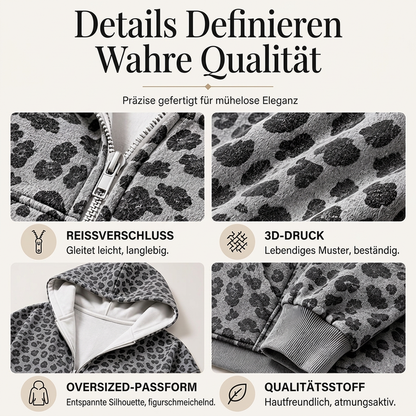 🔥Beliebtes Produkt ！✨Damen Hoodie mit Reißverschluss und Leopardenmuster