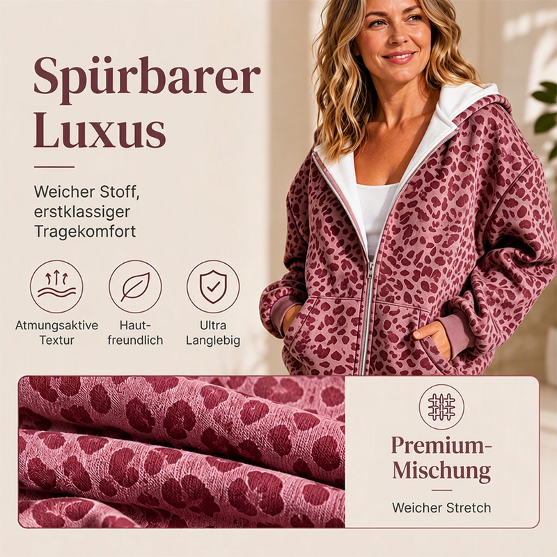 🔥Beliebtes Produkt ！✨Damen Hoodie mit Reißverschluss und Leopardenmuster