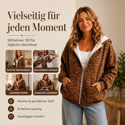 🔥Beliebtes Produkt ！✨Damen Hoodie mit Reißverschluss und Leopardenmuster