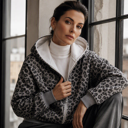 🔥Beliebtes Produkt ！✨Damen Hoodie mit Reißverschluss und Leopardenmuster
