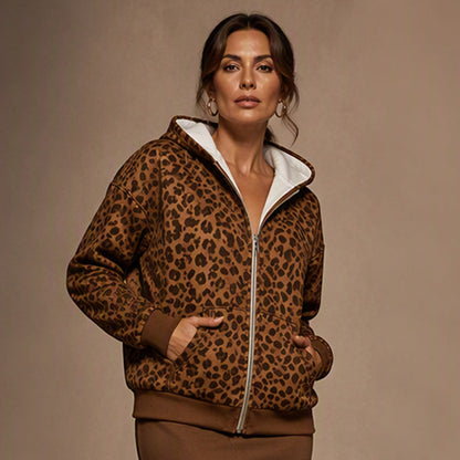 🔥Beliebtes Produkt ！✨Damen Hoodie mit Reißverschluss und Leopardenmuster