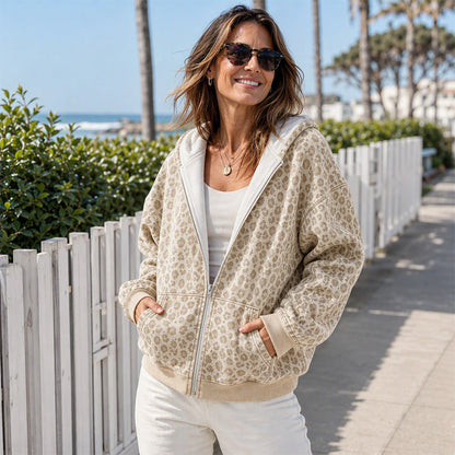 🔥Beliebtes Produkt ！✨Damen Hoodie mit Reißverschluss und Leopardenmuster