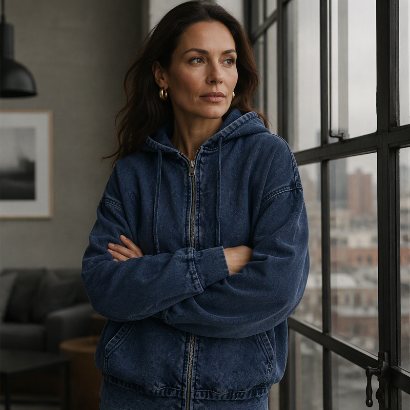 👖 50% Rabatt | Lässiger Denim-Look mit mehr Layering-Freiheit – Damen Kapuzenjacke