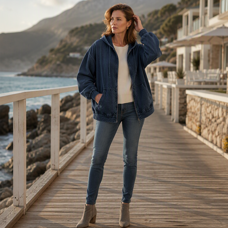 👖 50% Rabatt | Lässiger Denim-Look mit mehr Layering-Freiheit – Damen Kapuzenjacke