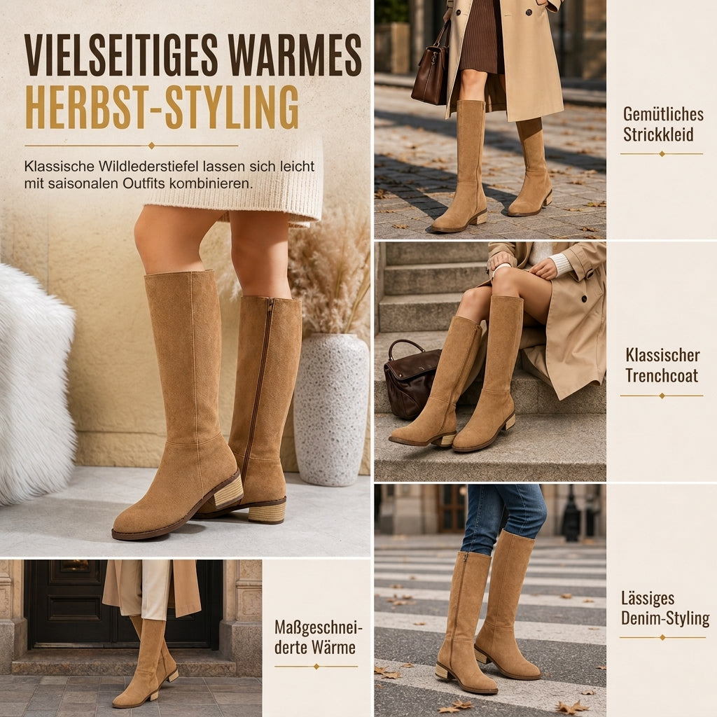 📢📢50% Rabatt!!! 🎉✨ Damen Überkniestiefel aus Wildleder mit Blockabsatz