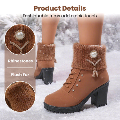 🔥Beliebtes Produkt ！✨Warm gefütterte Damenstiefeletten mit Blockabsatz