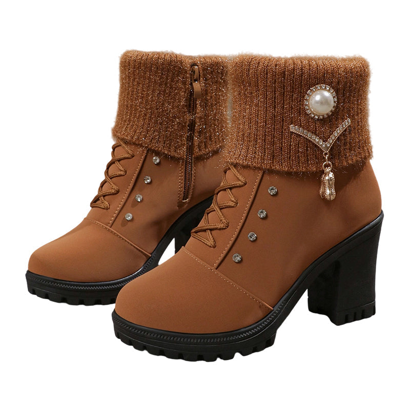 🔥Beliebtes Produkt ！✨Warm gefütterte Damenstiefeletten mit Blockabsatz