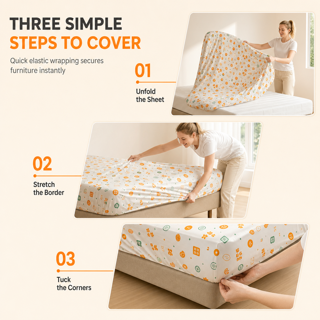 Bedruckte elastische Staubschutzhülle für Bett und Sofa