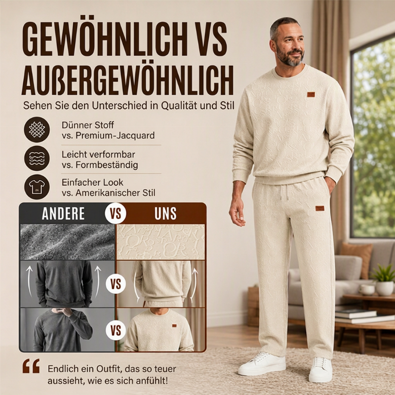 📢📢50%Rabatt!!!🎉✨Herren-Jacquard-Sweatshirt mit Buchstabenmuster & Jogginghose mit Kordelzug Set