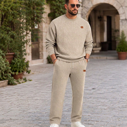 📢📢50%Rabatt!!!🎉✨Herren-Jacquard-Sweatshirt mit Buchstabenmuster & Jogginghose mit Kordelzug Set